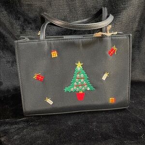 Sold- Vintage Tianni PurseBlack Christmas Tree Embroidered Handbag